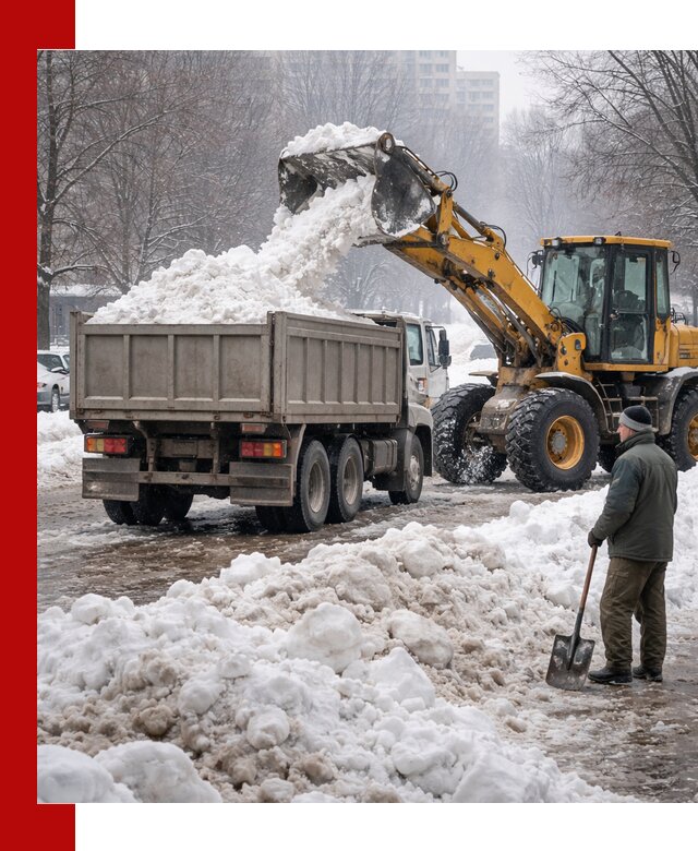 Вывоз снега грузовой техникой в Симферополе оперативно и чисто