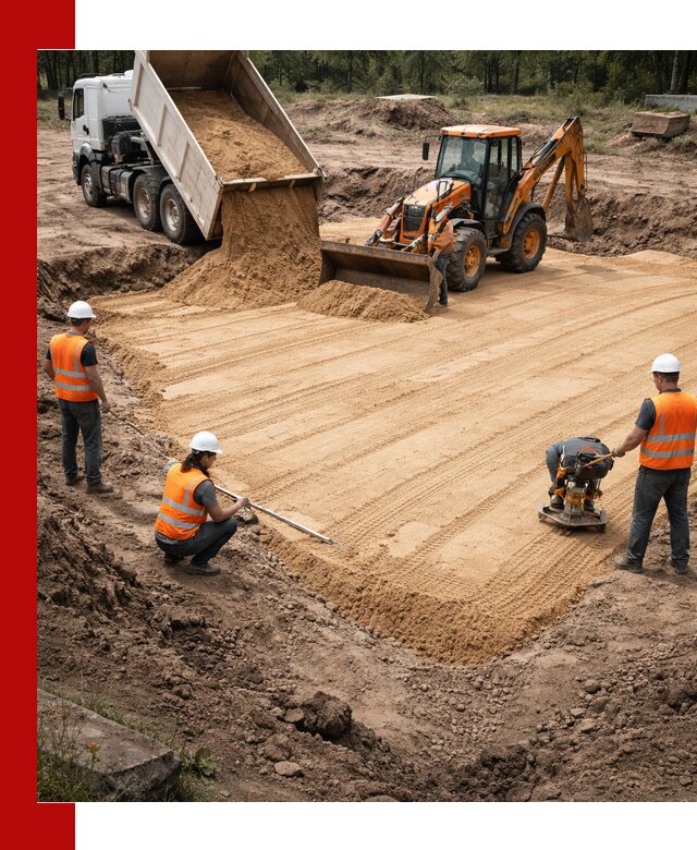 Устройство песчаной подушки для фундаментов и дорог в Симферополе